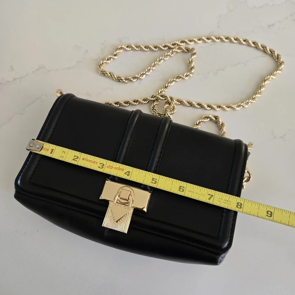 Michael Kors Padlock Chain Crossbody Black Leather Gold Purse Bag